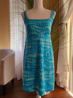 Lands' End Turquoise Tie Dye Swimdress Tankini 12L